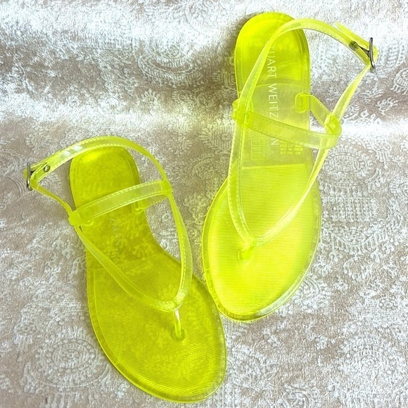 Brand New Stuart Weitzman Jelly Florescent Yellow Thong Ankle Strap Sandals - Picture 14 of 14